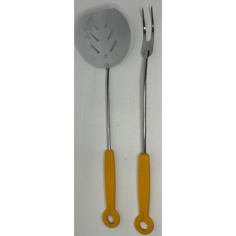 Vintage EKCO USA BBQโ Utensils Set Turner Spatula and Fork Yellow Handle